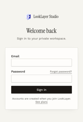 LookLayer sign-in page in Safari