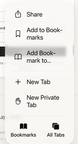 Safari menu with Share at the top