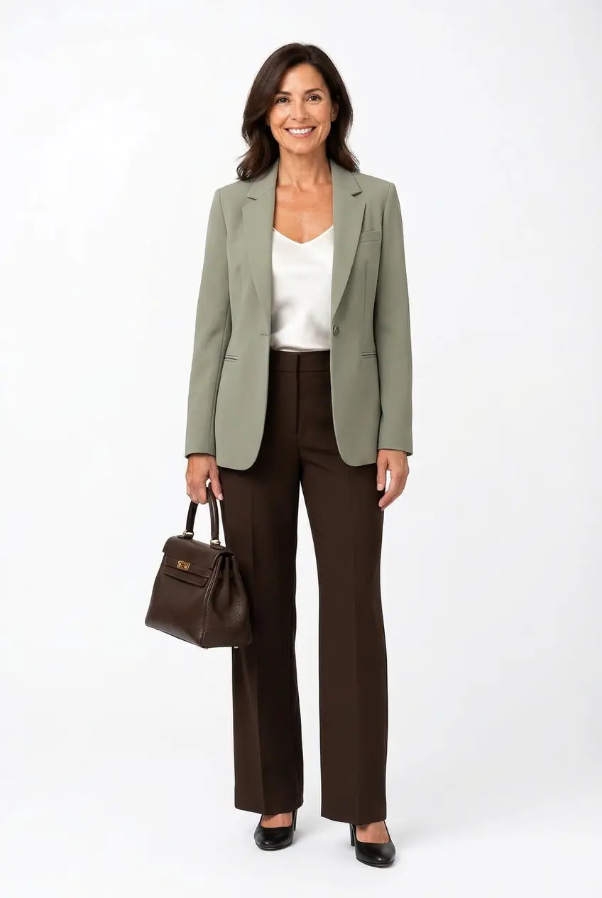 Client wearing the complete AI-styled outfit